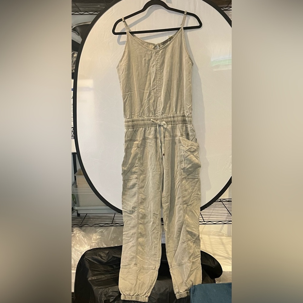 Tan High-Waisted Jumpsuit with Relaxed Fit
